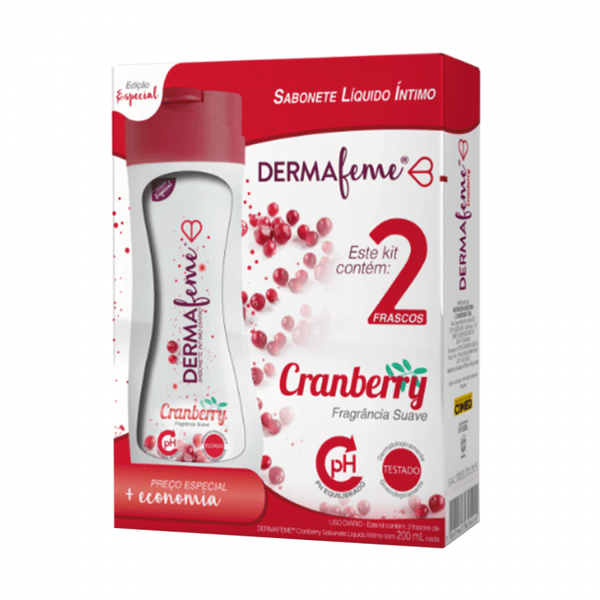 Kit Sabonete Liquido Íntimo Dermafeme Cranberry 2 Frascos De 200Ml