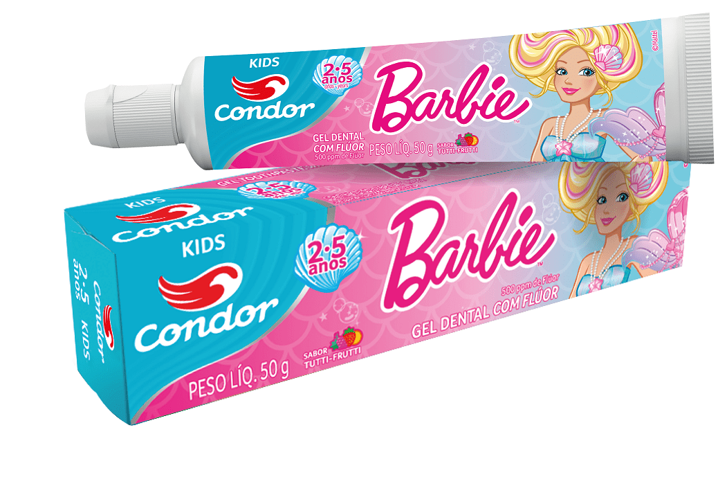 Gel Dental Infantil Condor 2 A 5 Anos, Com Flúor, Barbie, Tuti Frutti, 1 Unidade Com 50g
