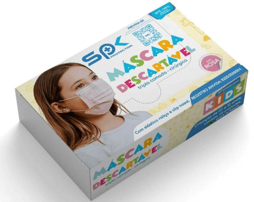 Máscara Descartável SPK Infantil Rosa com 25 Unidades