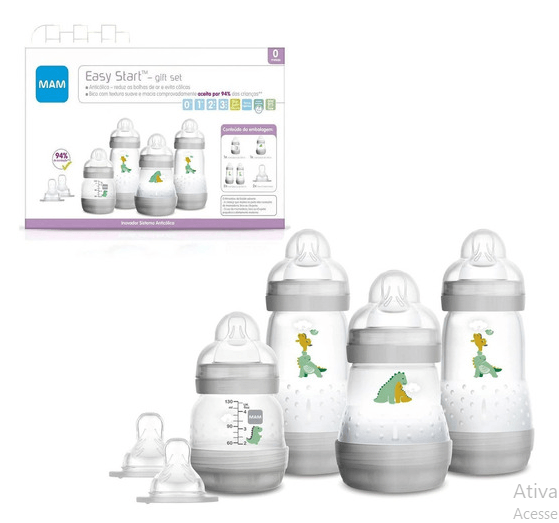 Kit Mamadeira Mam Star Gift Set Cinza com 4 Unidades
