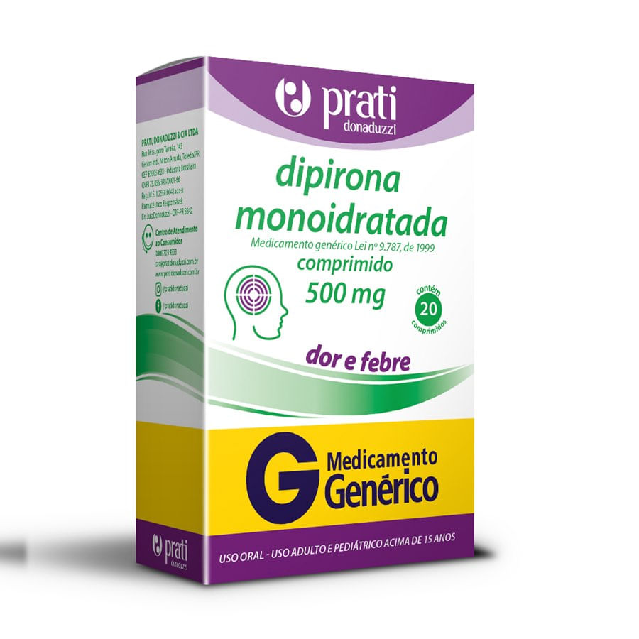 Dipirona Monoidratada Comprimido Prati-Donaduzzi 500mg, Blíster Com 10 Comprimidos