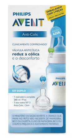 KIit Mamadeira Philips Avent Anti Cólica Azul 260ml+ Bico N3
