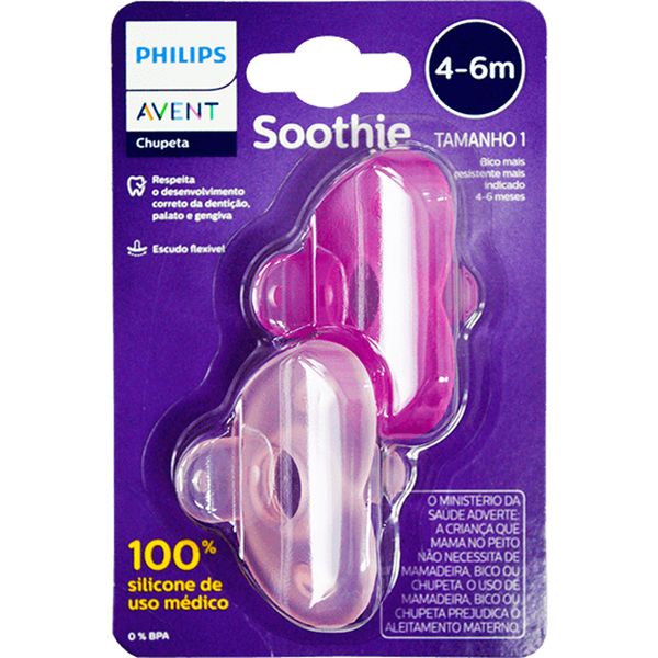 Chupeta Philips Avent Soothie 4-6 Meses Rosa com 2 unidades
