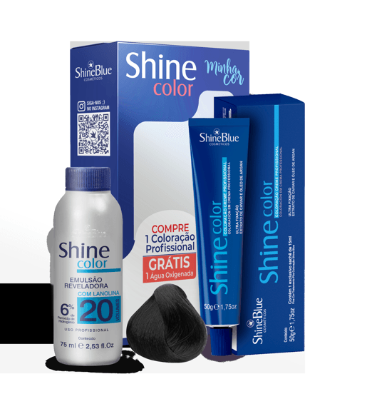 Kit de Tintura Shine Blue Color Coloração Preto 1.0 50g