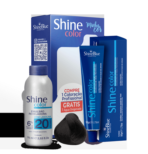 Kit de Tintura Shine Blue Color Coloração Castanho Escuro 3.0 50g