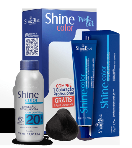 Kit de Tintura Shine Blue Color Coloração Castanho Claro 5.0 50g