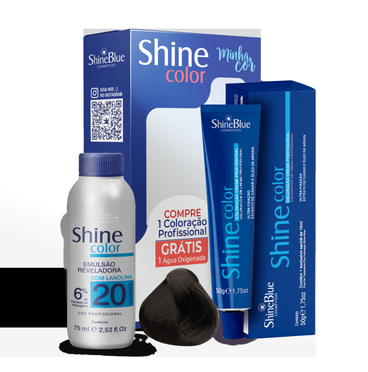 Kit de Tintura Shine Blue Color Coloração Castanho Médio 4.0 50g