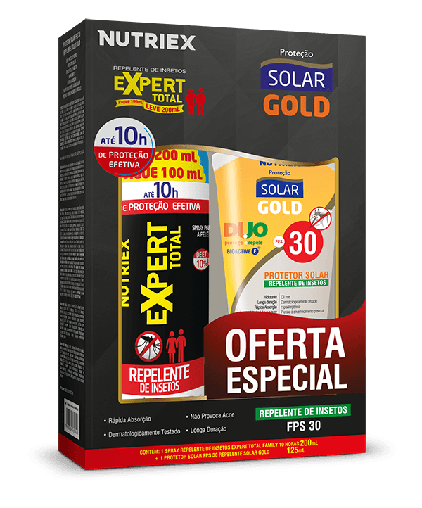 KIT Spray Repelente de Insetos Expert Total Family 10 horas 200ml + Protetor Solar Repelente Gold FPS30 125ml