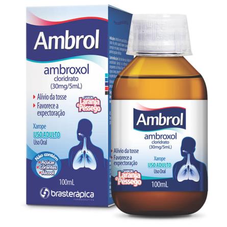 Ambrol Cloridrato de Ambroxol 30mg/5ml Xarope sabor pêssego e baunilha 100ml Brasterapica