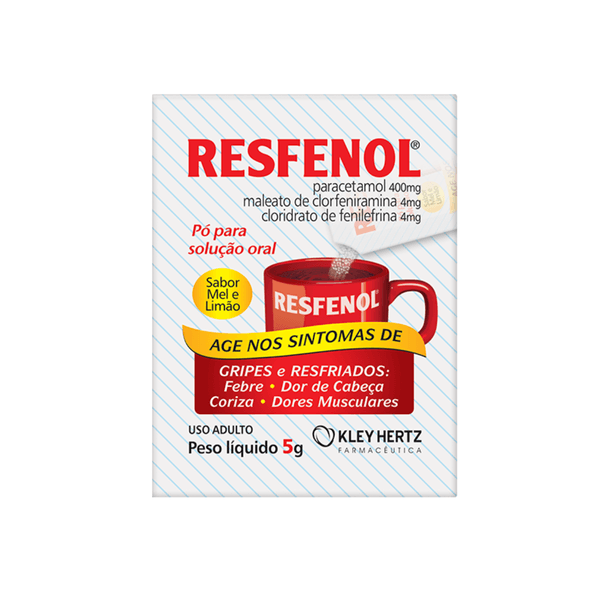 Resfenol 400mg + 4mg + 4mg, caixa com 5 envelopes com 5g