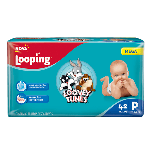 Fralda Looping Looney Tunes Mega P com 42 Unidades