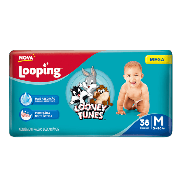 Fralda Looping Looney Tunes Mega M com 38 Unidades