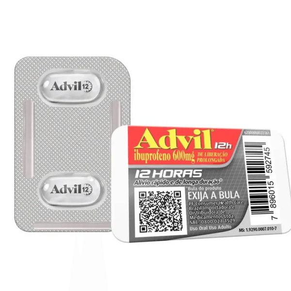 Advil 12h Liberação Prolongada 600mg com 2 Comprimidos Advil 12h Ibuprofeno 600mg 2 comprimidos