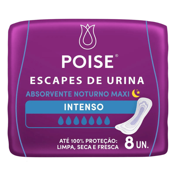 Absorvente Poise Noturno Intenso sem Abas 8 Unidades