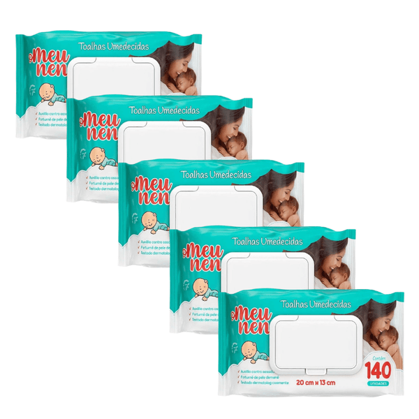 Kit 5 Toalhas Umedecidas Meu Nenê com 140 Unidades